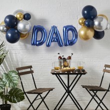 Balloon Bunting - Dad With Latex Balloons - Blue Foiled and Chrome Balloons