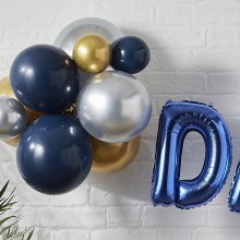Balloon Bunting - Dad With Latex Balloons - Blue Foiled and Chrome Balloons