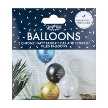 Balloon Cluster - 5 Pack Happy Fathers Day - Chrome & Confetti