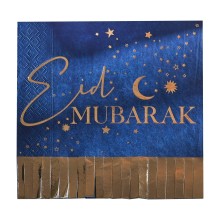 16 Paper Napkin - Eid Mubarak Fringe Napkin - Navy and Gold