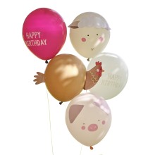 Balloon Bundle - 5pk Balloons with Card Animal Faces and Print