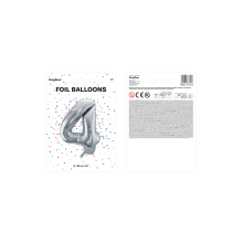 1 Ballon XXL - Zahl 4 - Silber