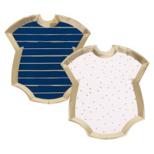 8 Gold Foiled Pink and Navy Baby grow shaped MIXed plates