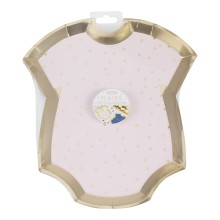 8 Gold Foiled Pink and Navy Baby grow shaped MIXed plates