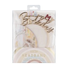 1 Headband - It`s My Birthday - Gold and Pastel