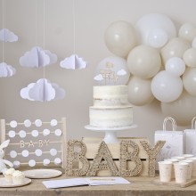 Cake Topper - Hello Baby and clouds - Wooden and fabric
