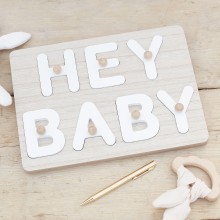 8 Alternative Guest Book - Hey Baby Wooden Puzzle - White