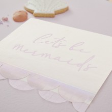 16 Paper Napkin - Let`s Be Mermaids Napkin with Scalloped Fringe - Iridescent and Pink