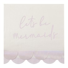 16 Paper Napkin - Let`s Be Mermaids Napkin with Scalloped Fringe - Iridescent and Pink
