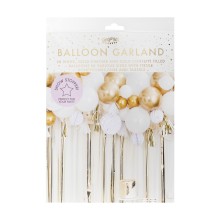 1 Metallic fancy balloon garland with gold fringe garlands, honeycomb and fans