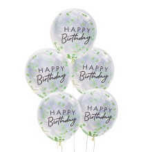 5 Balloon Bundle - Happy Birthday - Leaf Confetti Filled