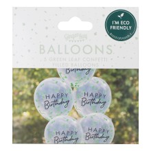 5 Balloon Bundle - Happy Birthday - Leaf Confetti Filled