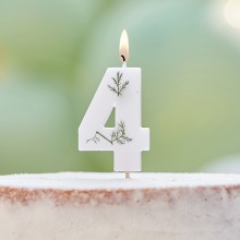 1 Candle - Number 4 - Pressed Foliage
