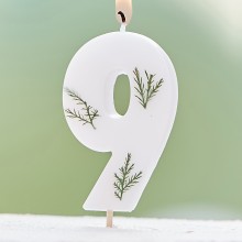 1 Candle - Number 9 - Pressed Foliage