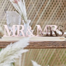 1 Decoration - Mr & Mrs Table Decoration - Rose Gold Acyrlic on Wood