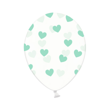 6 Motivballons Clear - Ø 30cm - Hearts - Mint