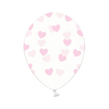 6 Motivballons Clear - Ø 30cm - Hearts - Rosa