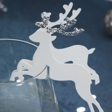 10 Glass Decoration - Reindeer - Silver Glitter