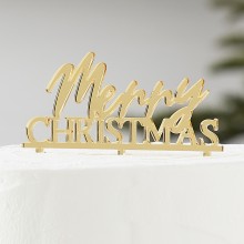 1 Cake Topper - Merry Christmas - Gold Acrylic