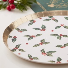 8 Paper Plate - Holly Leaf - Foiled