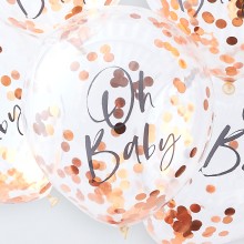 5 Balloons - Confetti Balloons - Oh Baby - Rose Gold