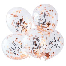 5 Balloons - Confetti Balloons - Oh Baby - Rose Gold